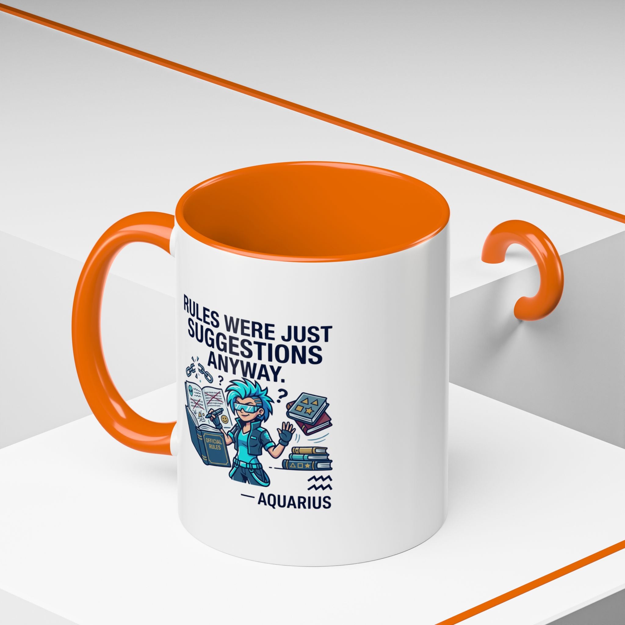 Aquarius Coffee Mug — "Rules Were Just Suggestions Anyway" Funny Zodiac Accent Mug 11oz