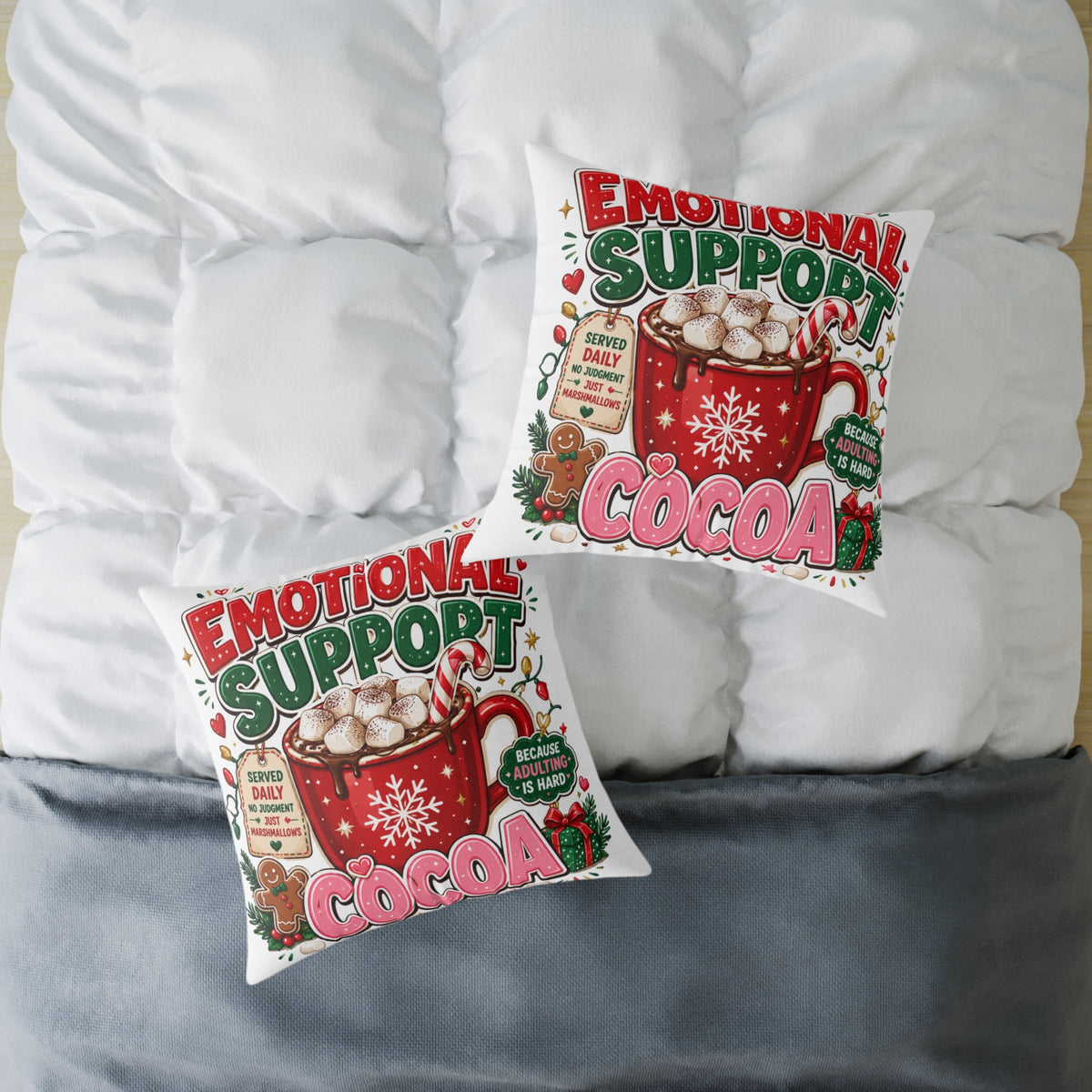 Modern Day Christmas Emotional Support Square Poly Canvas Pillow