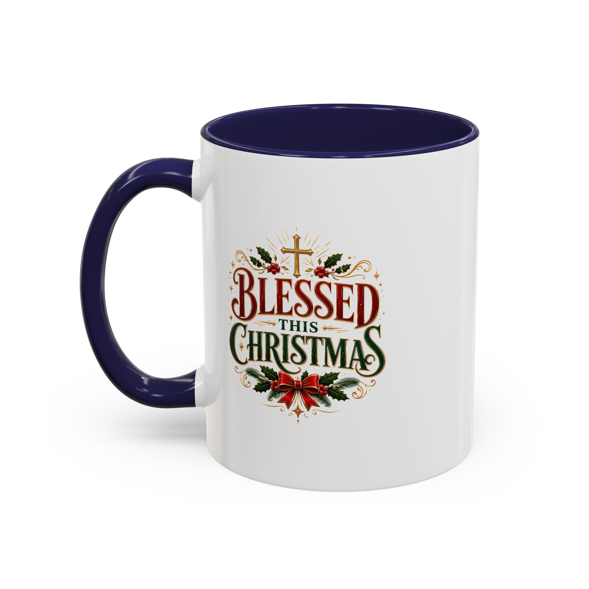 Blessed This Christmas Accent Coffee Mug – Holiday Religious Poinsettia Coffee Cup