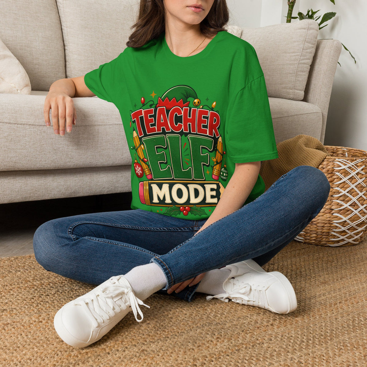 Teacher Elf Mode T-Shirt — Funny Christmas Teacher Holiday Tee