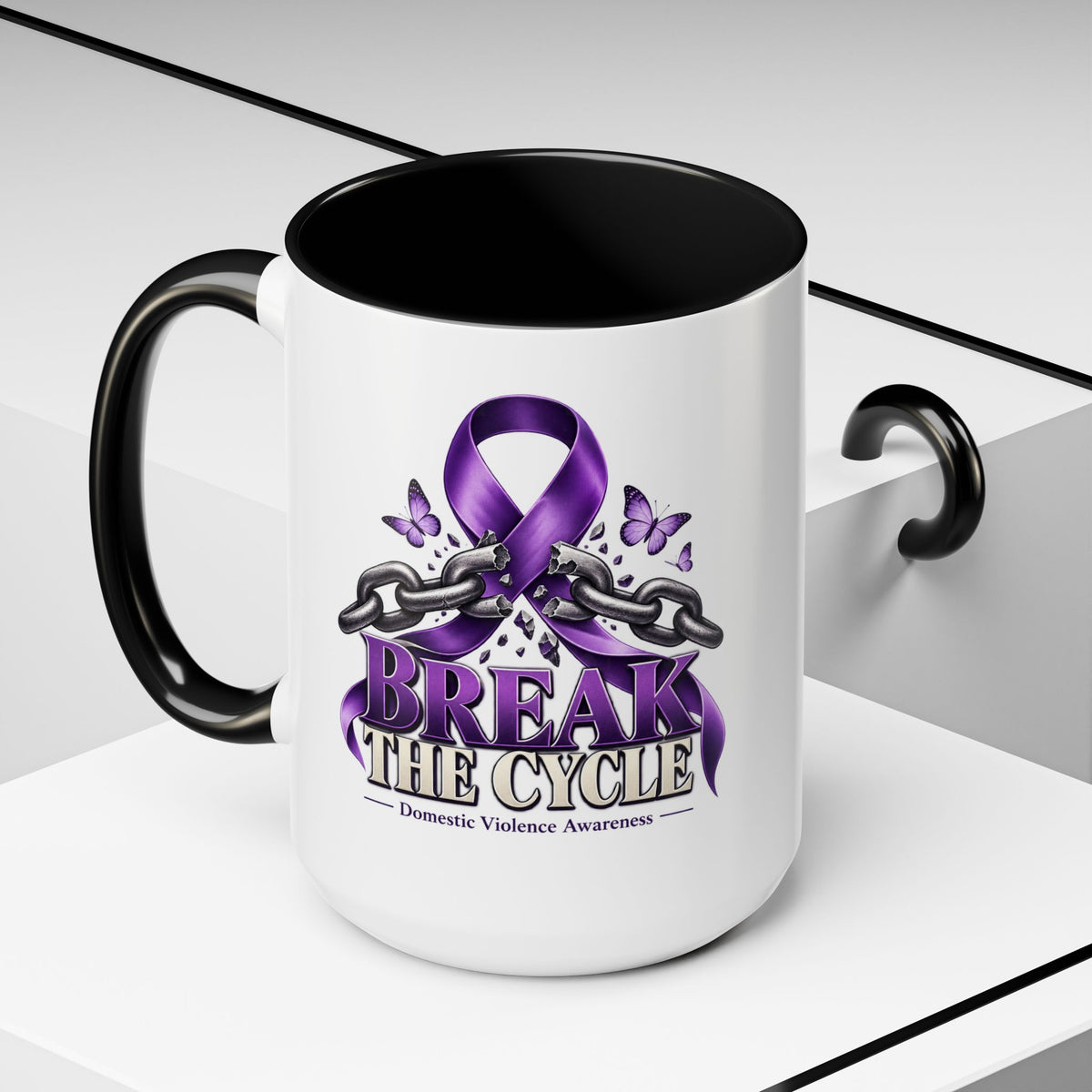 Break the Cycle Coffee Mug – Domestic Violence Awareness Purple Ribbon (11/15oz)