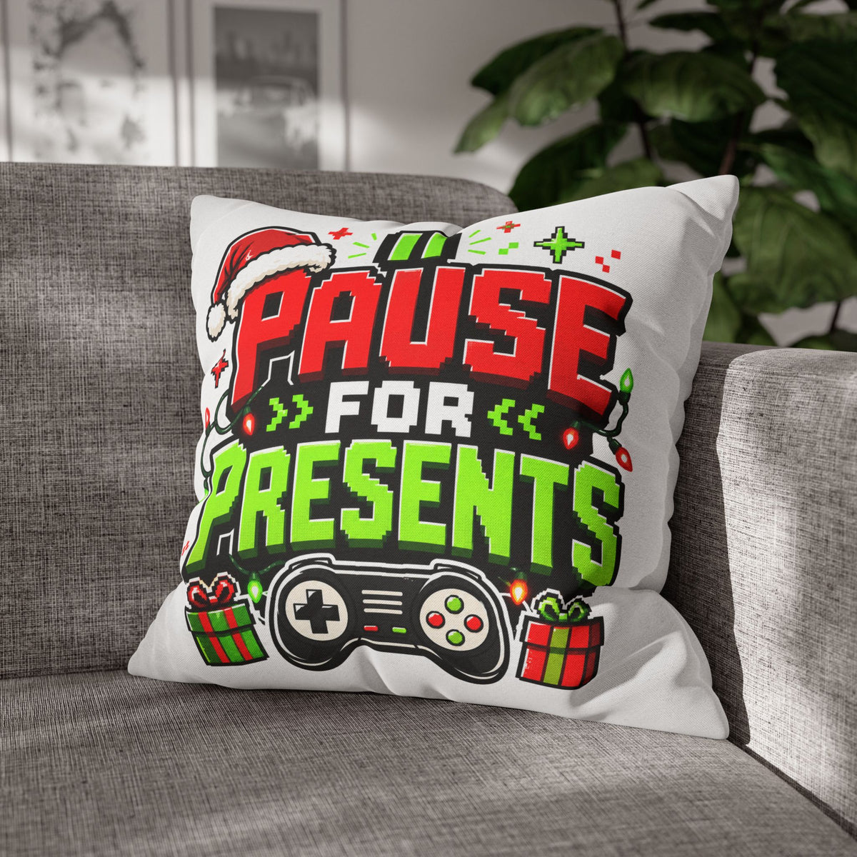 Pause for Presents Gaming Christmas Pillowcase Modern Day Christmas
