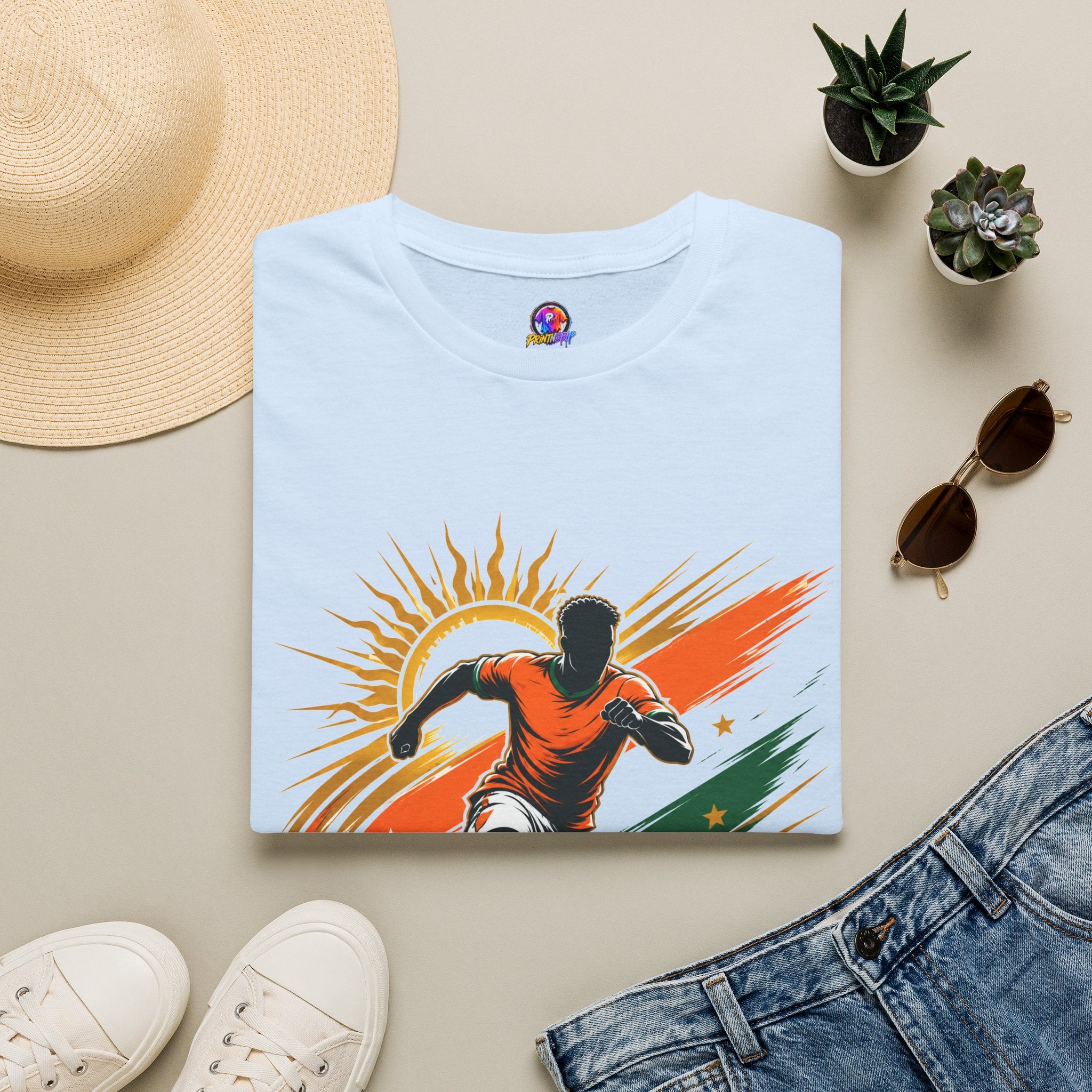 Côte d'Ivoire Orange Power Soccer T-Shirt — Dynamic Player Graphic Tee