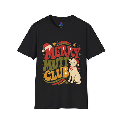 Merry Mutt Club T-Shirt — Retro Christmas Dog Lover Tee