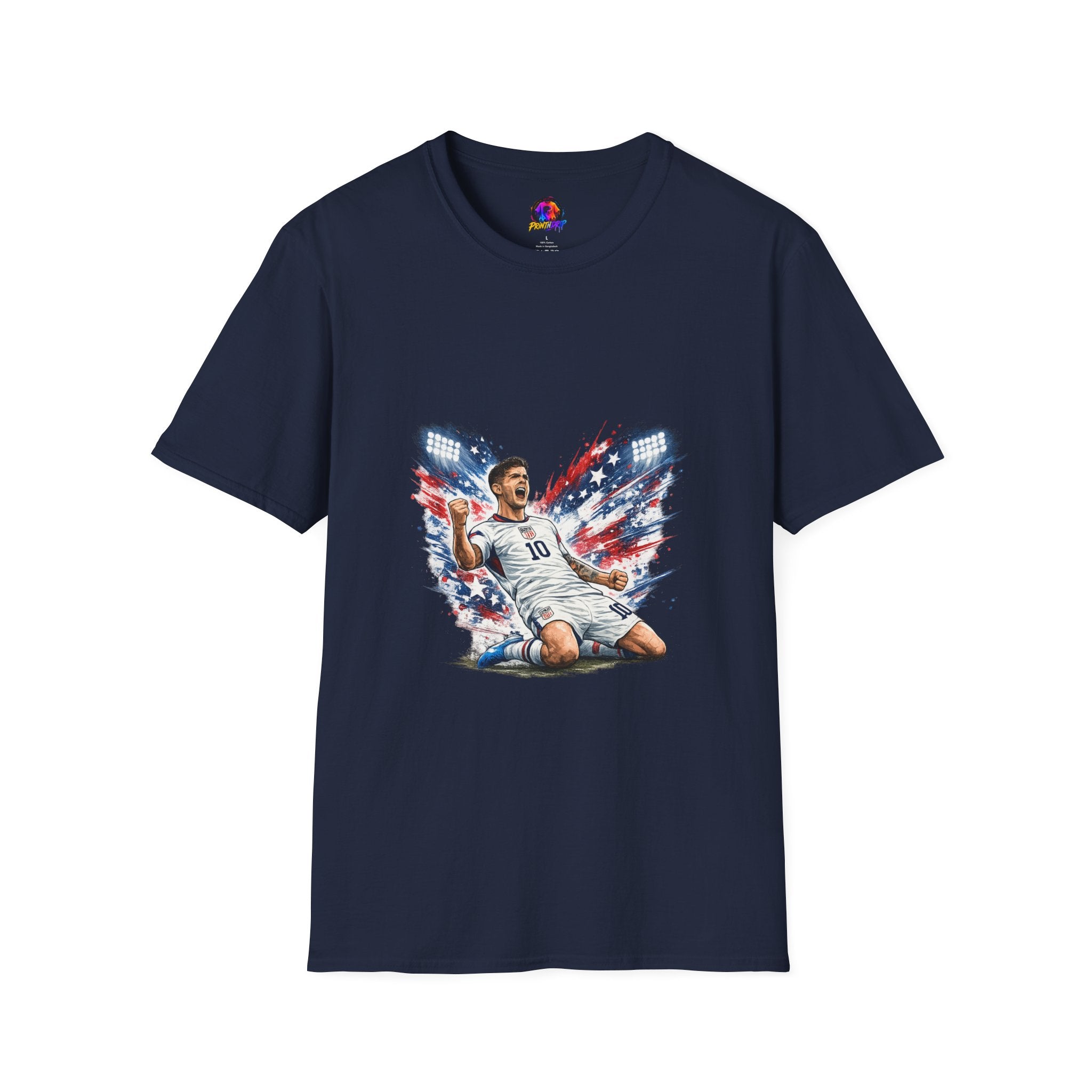 USA Soccer Player Flag T-Shirt — Patriotic Football Fan Tee