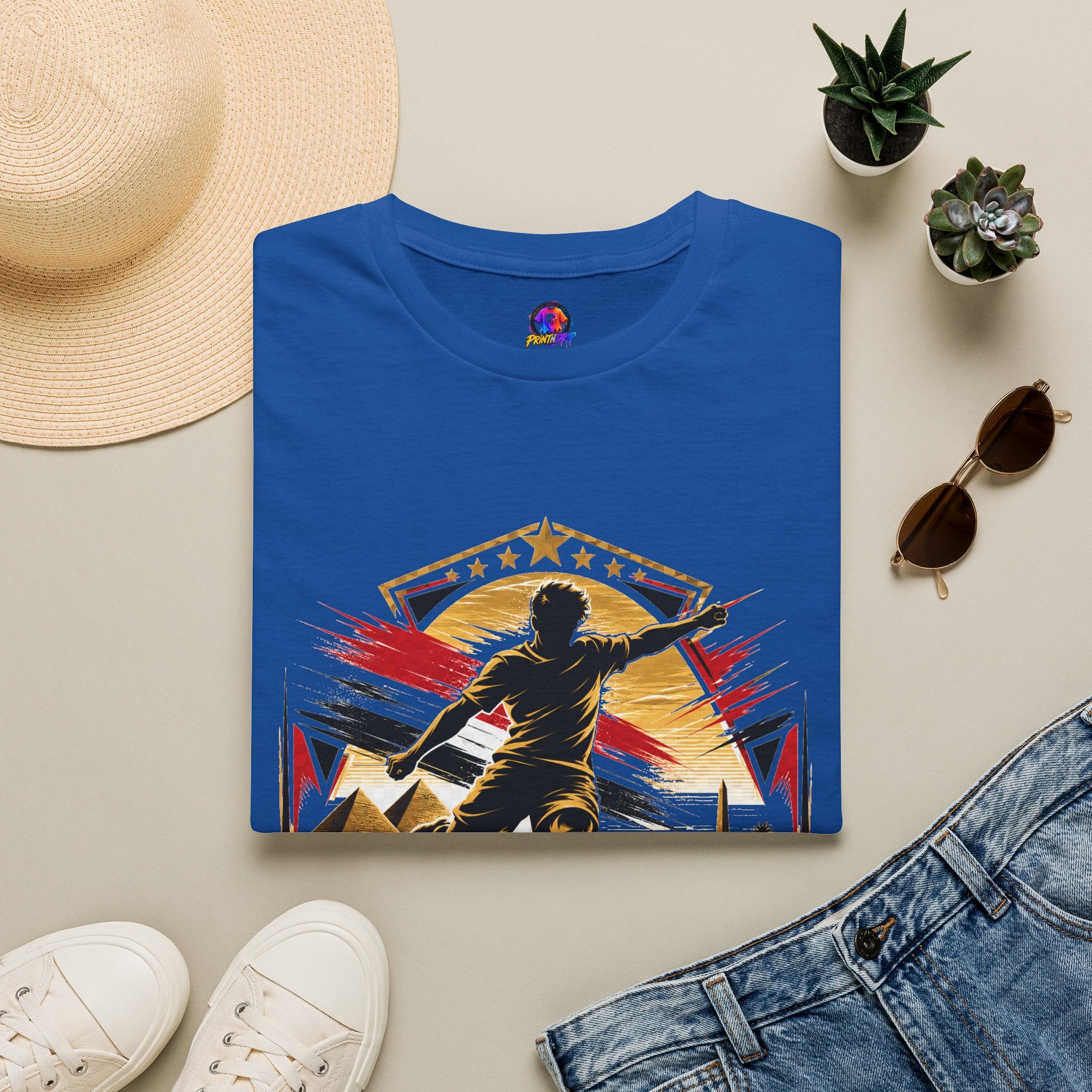 Egypt Soccer Player Nile Fire Graphic T-Shirt — Retro Athletic Team Tee