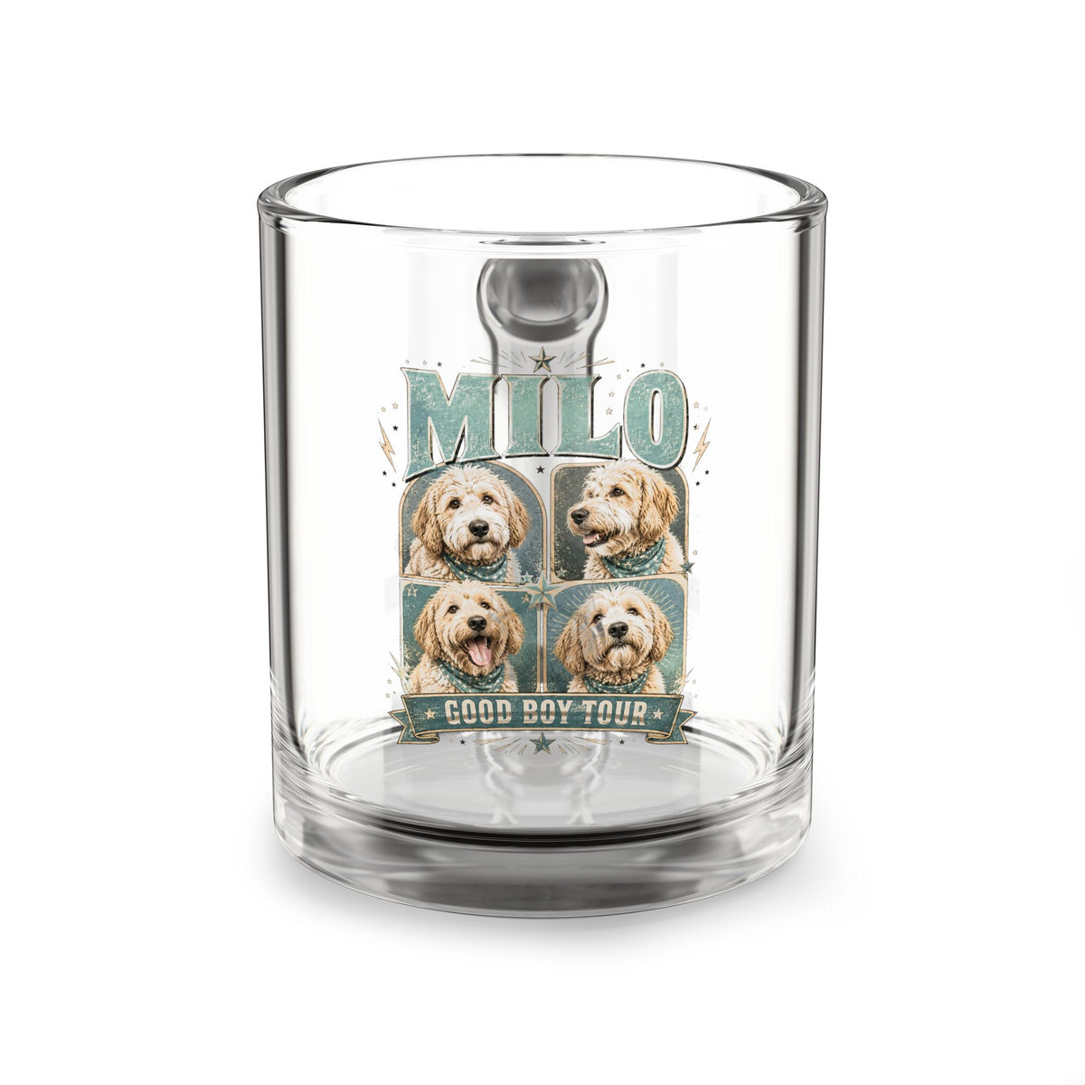 Milo "Good Boy Tour" 10oz Glass Mug — Personalized Dog Photo Coffee Cup