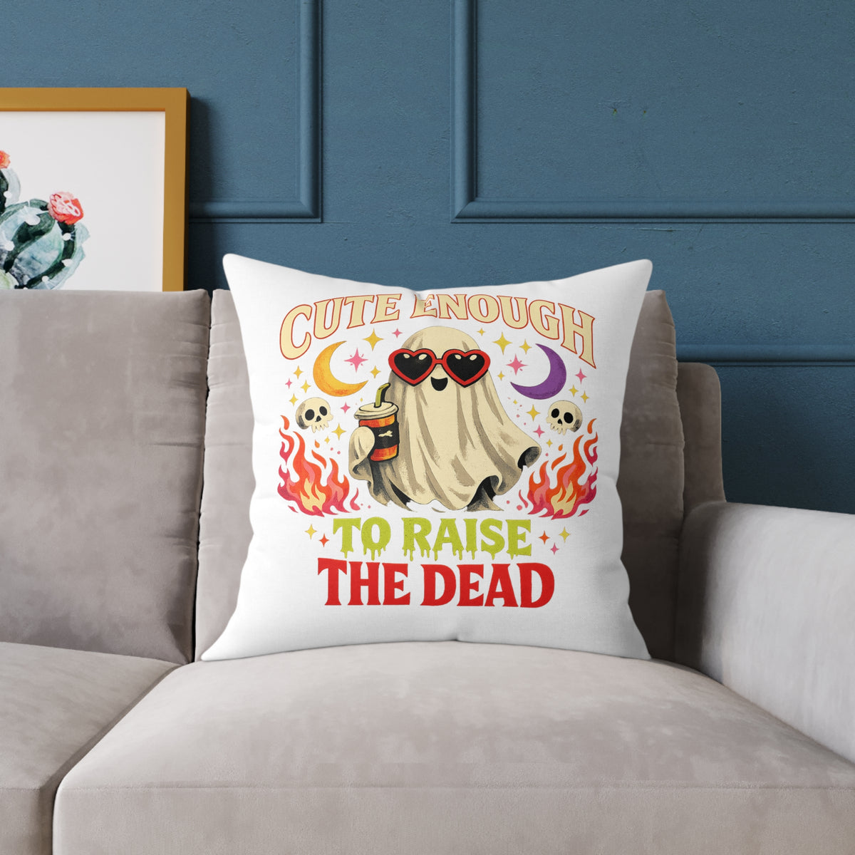 Halloween Ghost Pillow — "Cute Enough to Raise the Dead" Decorative Throw Pillow