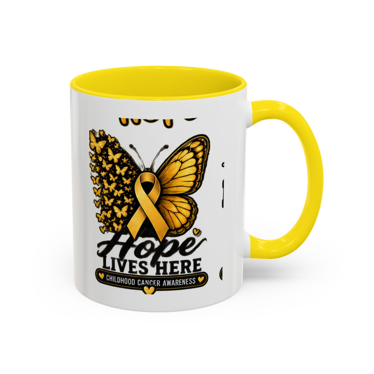Children’s Cancer Awareness Accent Coffee Mug — "Hope Lives Here" (11/15oz)