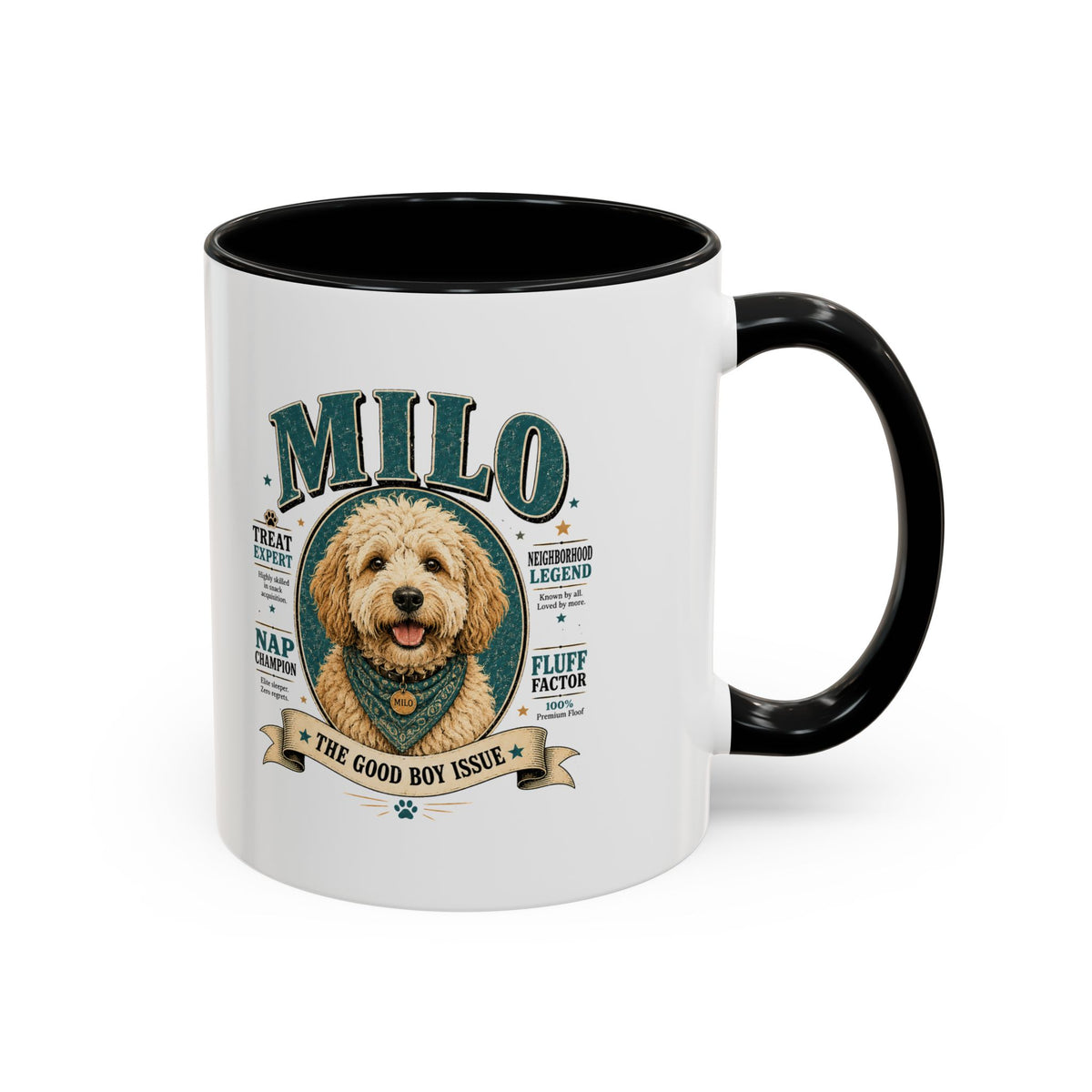 Milo Bailey Dog Dad Mom Milo Personalized Dog Coffee Mug — 'The Good Boy Issue' Accent