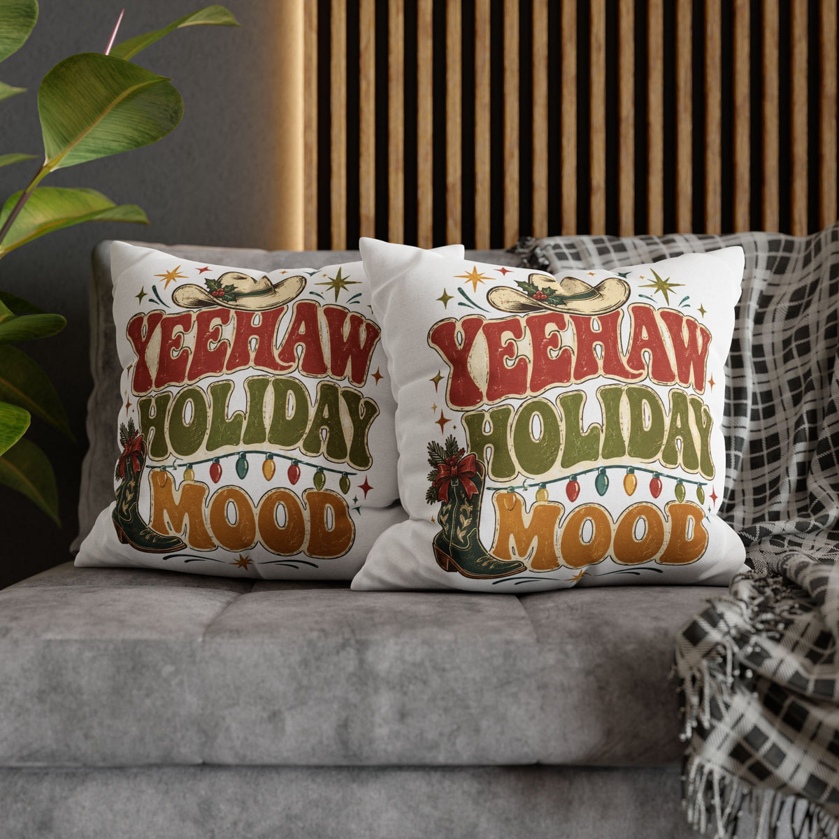 Christmas Yeehaw Holiday Mood Pillowcase — Western Christmas Decorative Throw Pillow Cover