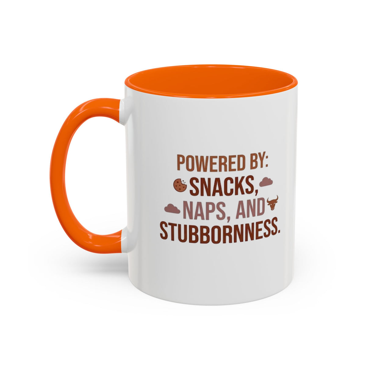 Taurus Coffee Mug - "Powered by Snacks, Naps, and Stubbornness" Accent Ceramic Mug