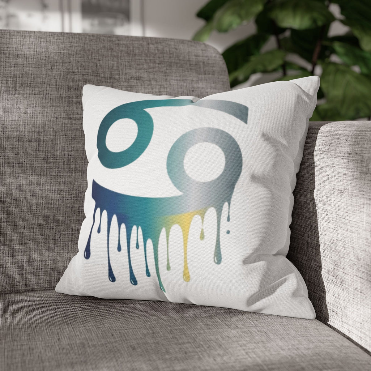 Cancer Zodiac Drip Pillowcase — Astrological Symbol Decorative Throw Pillow