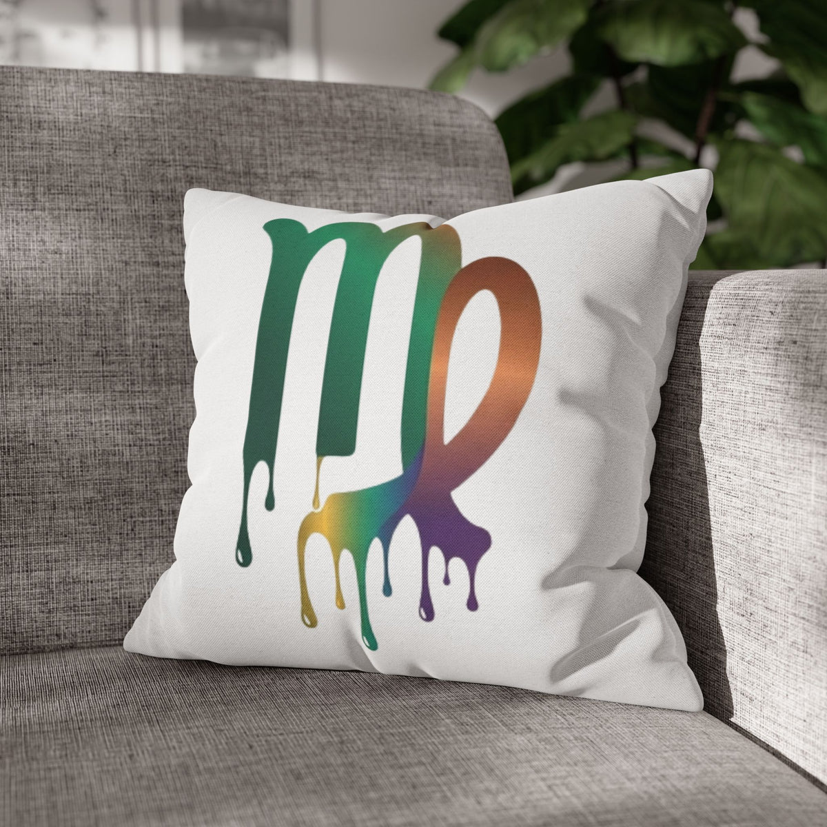 Virgo Zodiac Drip Pillowcase — Colorful Astrology Square Throw Pillow Cover