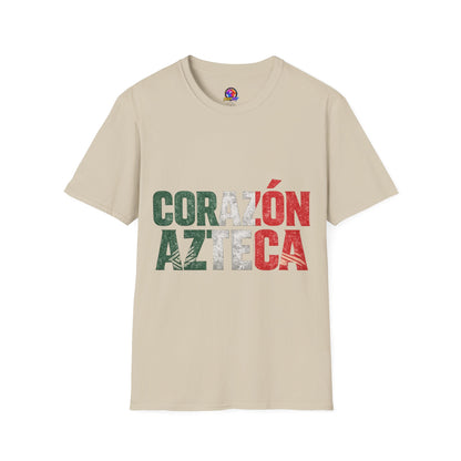 Mexico Corazón Azteca T-Shirt — Mexican Pride Flag Text Tee