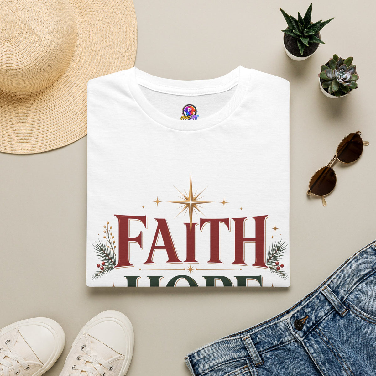 Faith Hope Joy Christmas T-Shirt — Holiday Nativity Inspirational Tee