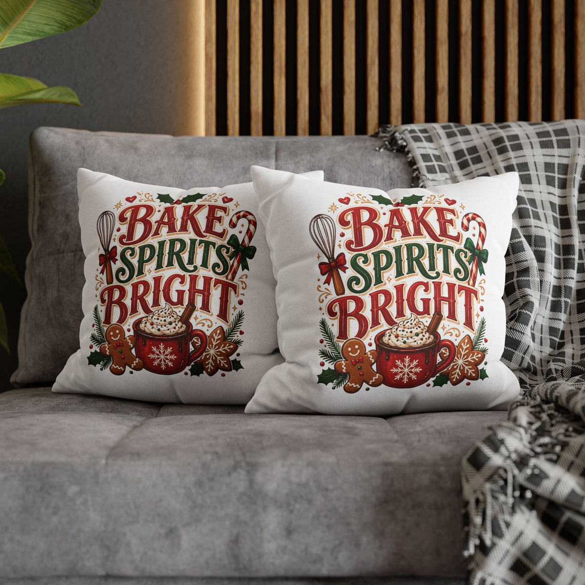 Christmas Holiday Baking Pillowcase — "Bake Spirits Bright" Decorative Throw Pillow