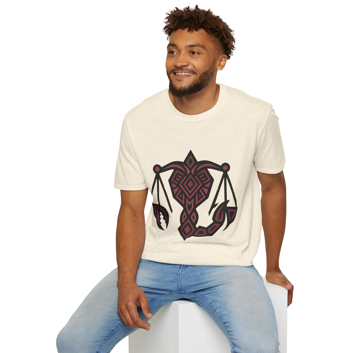 Libra Scales Graphic T‑Shirt — Tribal Zodiac Balance Design