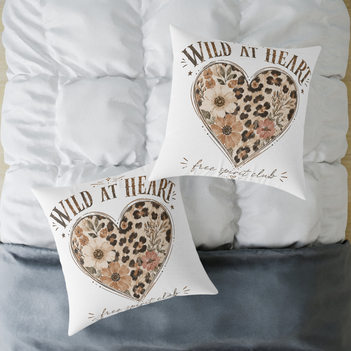 Wild at Heart Floral Leopard Heart Pillow  Milo Bailey Dog Dad Mom- Decorative Square Throw Pillow
