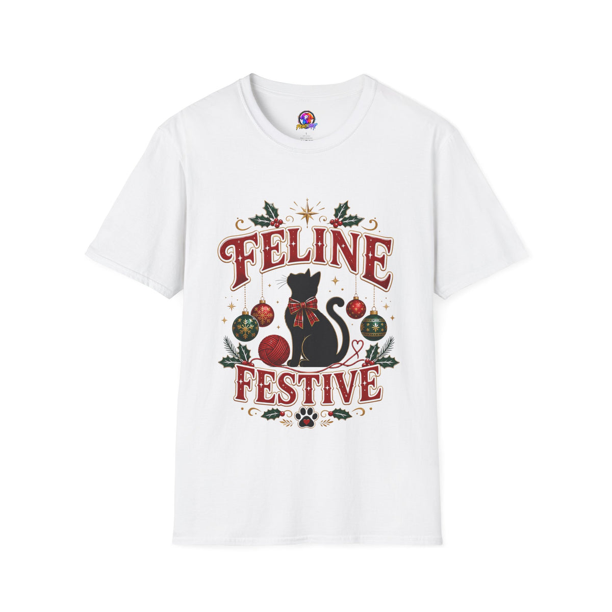 Feline Festive T-Shirt — Cute Black Cat Christmas Holiday Tee