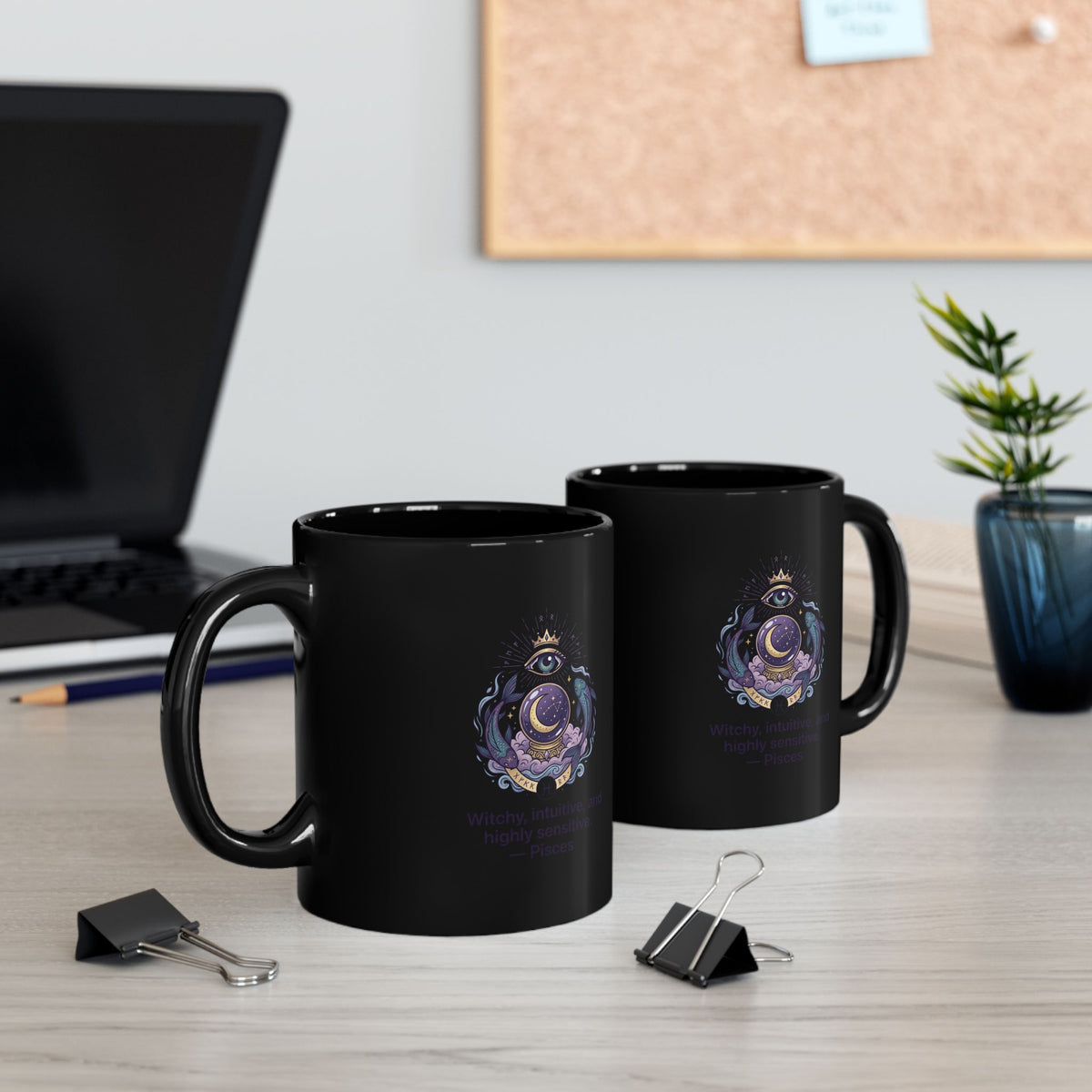Pisces Zodiac Mug — Mystic Crescent Moon & Third Eye Astrology Coffee Cup