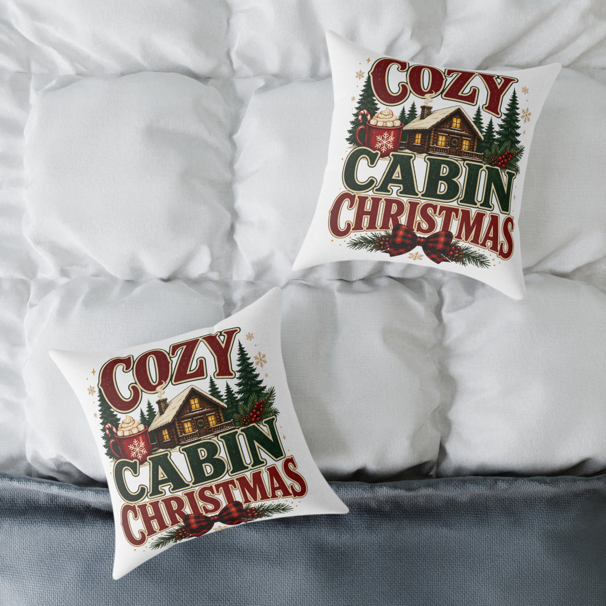 Cozy Cabin Christmas Pillow — Rustic Holiday Lodge Throw Pillow