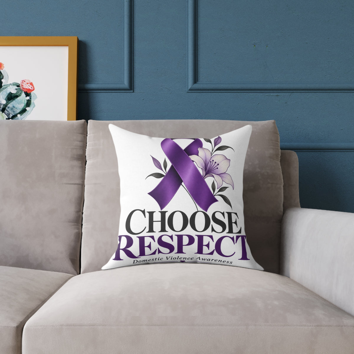 Choose Respect Purple Ribbon Throw Pillow - Domestic Violence Awareness Decor