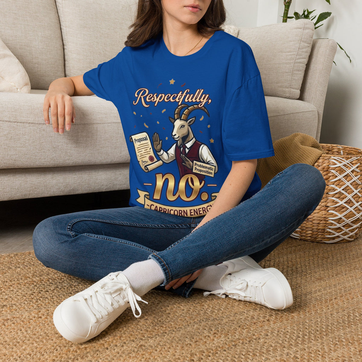 T-Shirt — "Respectfully, No" Capricorn Goat Proposal Funny Zodiac Tee