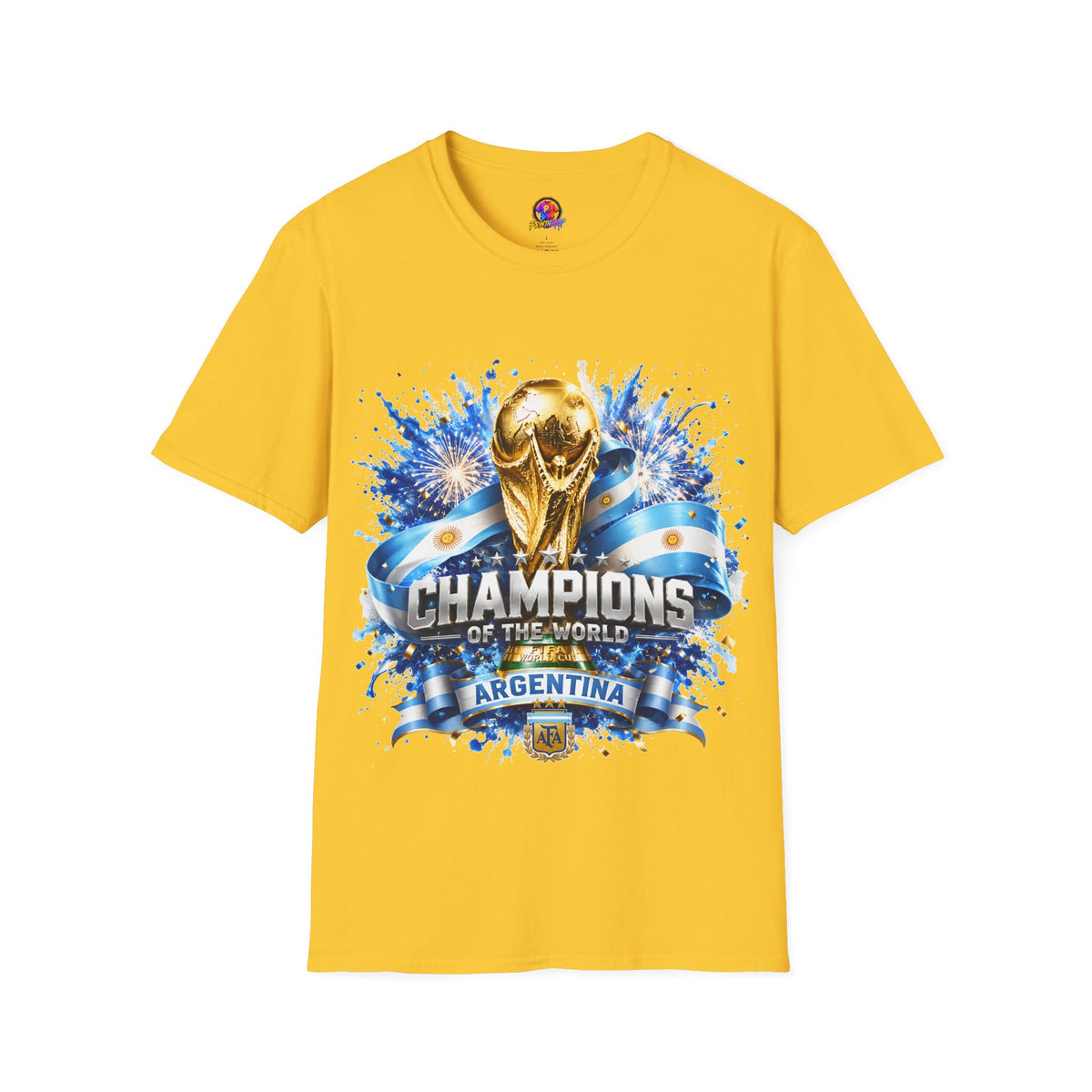 Argentina World Cup Champions T-Shirt — Gold Trophy Celebration Tee