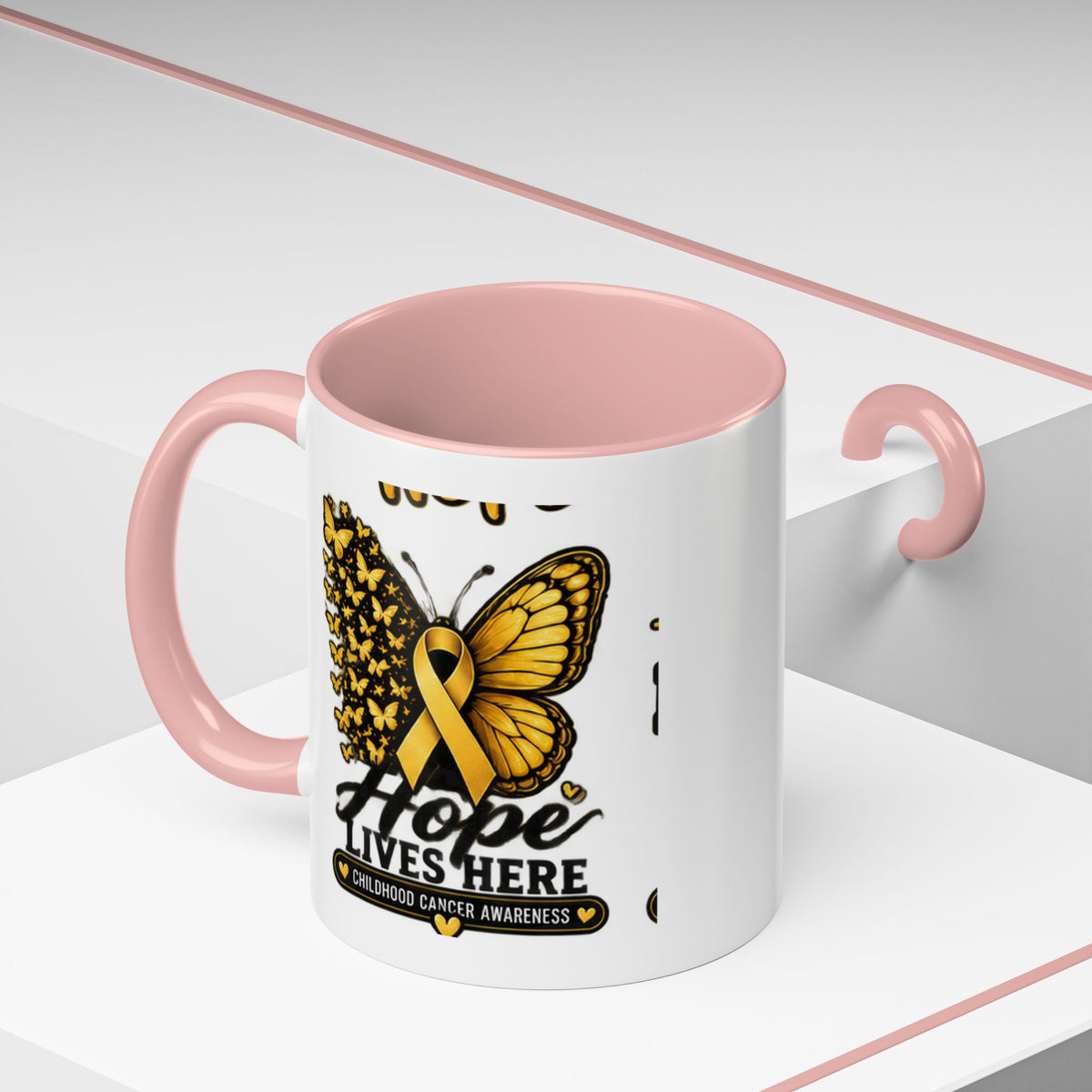 Children’s Cancer Awareness Accent Coffee Mug — "Hope Lives Here" (11/15oz)