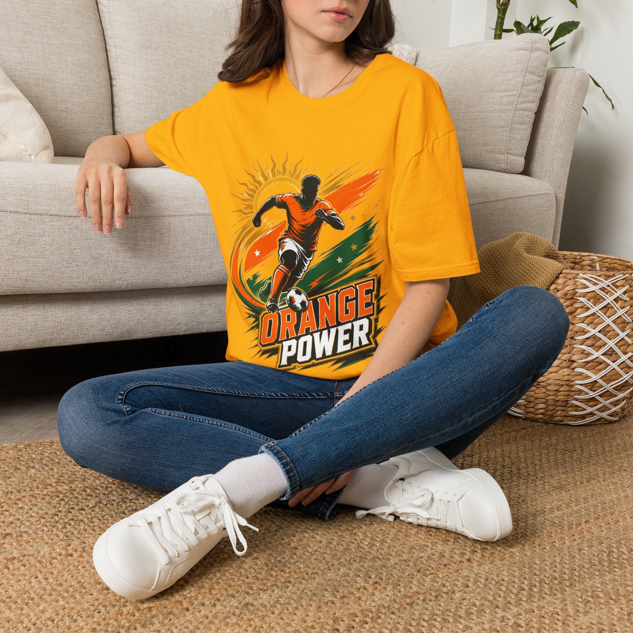 Côte d'Ivoire Orange Power Soccer T-Shirt — Dynamic Player Graphic Tee