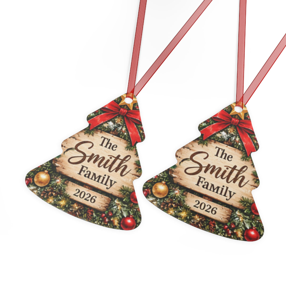Personalized Family Metal Ornament — Custom 'The Smith Family 2026' Christmas Tree Decoration