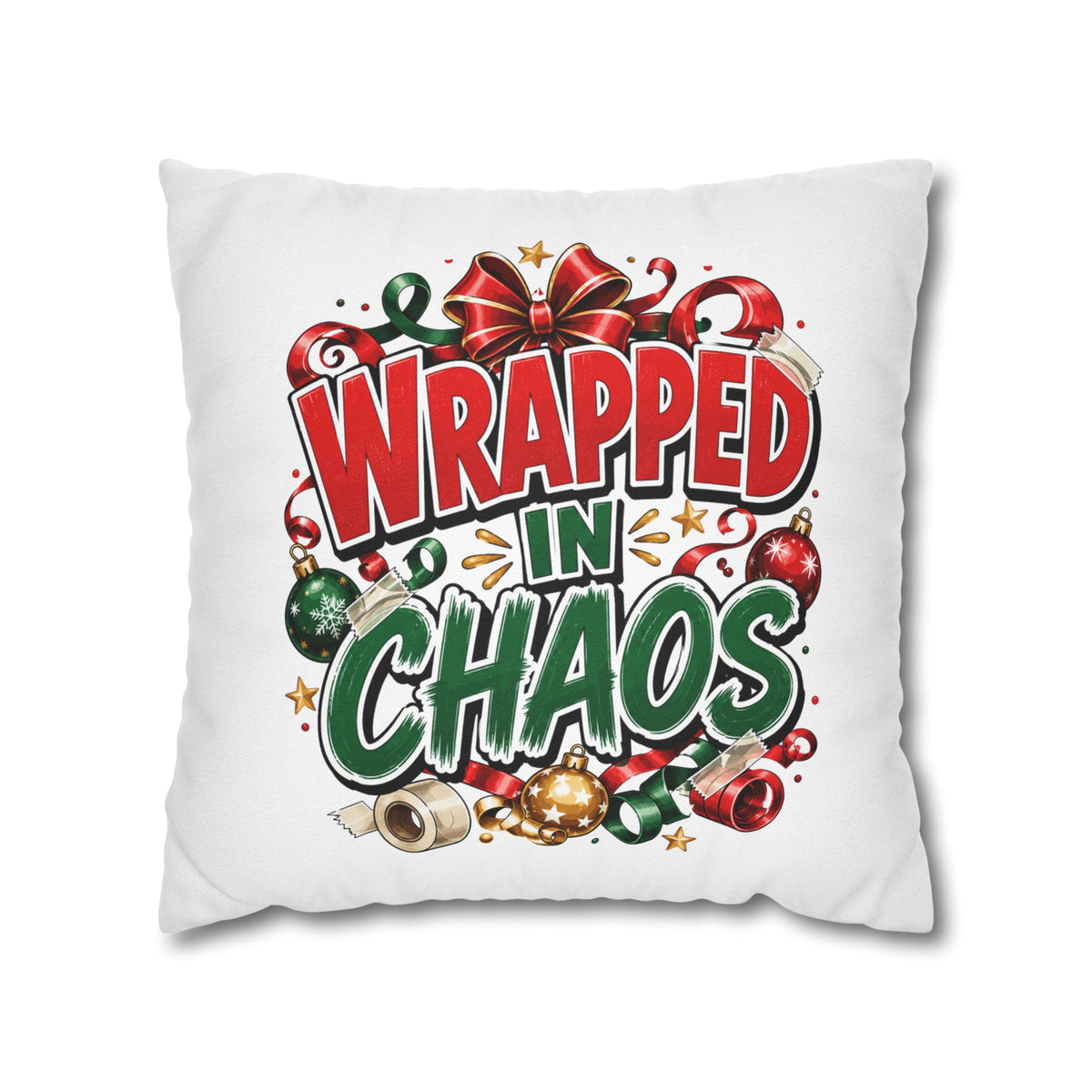 Christmas Wrapped In Chaos Spun Polyester Square Pillowcase