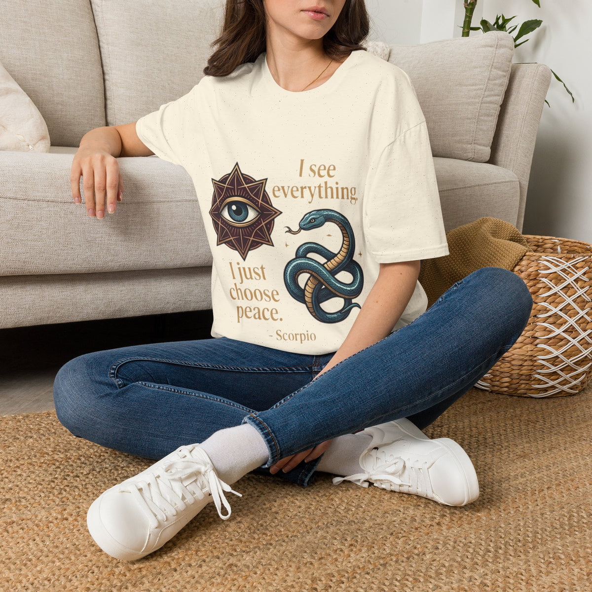 Scorpio “I See Everything” Zodiac T‑Shirt — Astrological Snake & All‑Seeing Eye Design