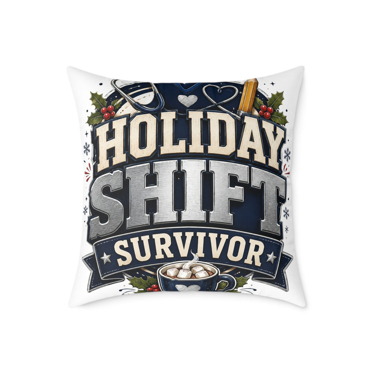 Modern Day Christmas Holiday Shift Survivor Square Poly Canvas Pillow