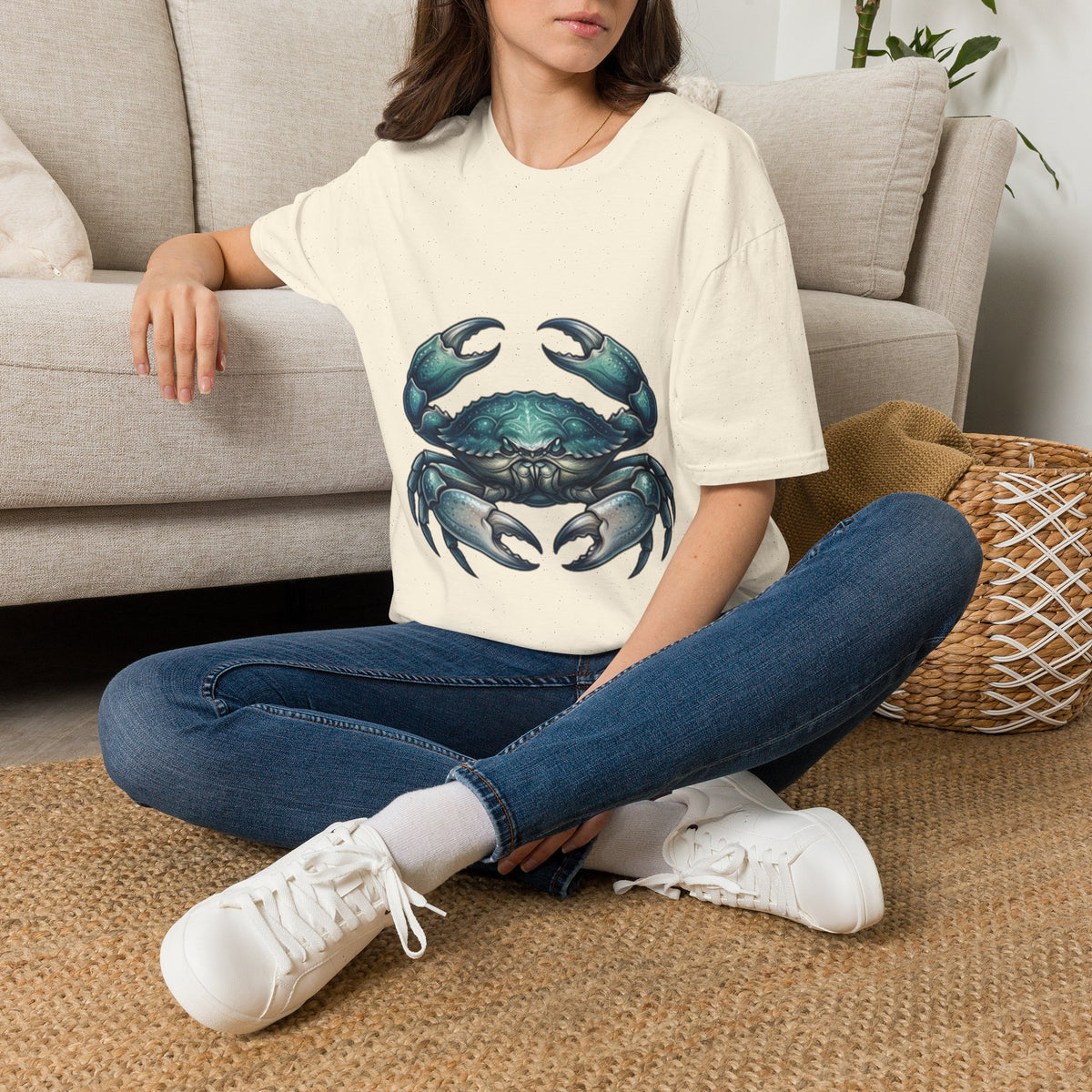 Cancer Zodiac Crabby Coastal Tee - Blue Green Crab Graphic T-Shirt