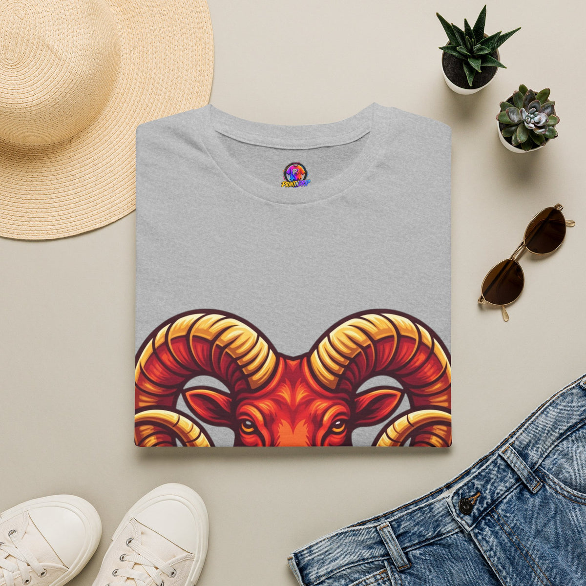 Aries Zodiac Ram Skull T-Shirt — Bold Goat Horn Graphic Tee (Aries/Zodiac)
