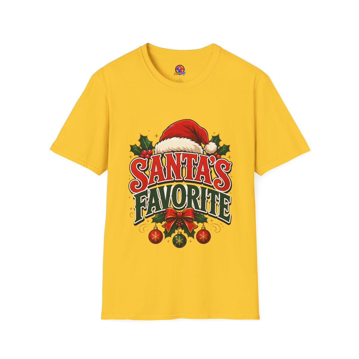 Santa's Favorite T-Shirt — Festive Christmas Tee with Santa Hat & Holly