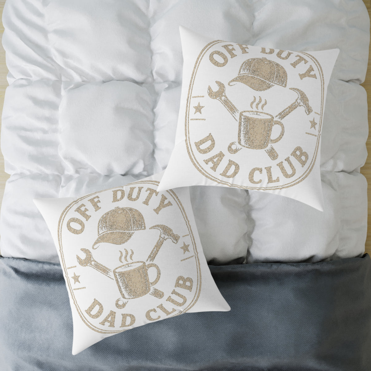 Off Duty Dad Club Pillow  Milo Bailey Dog Dad Mom — Rustic Coffee & Tools Decorative Throw Pillow