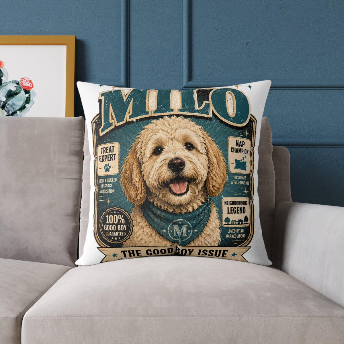 Milo Bailey Dog Dad Mom Milo Dog Cover Pillow — Personalized Cute Golden Doodle Accent Pillow