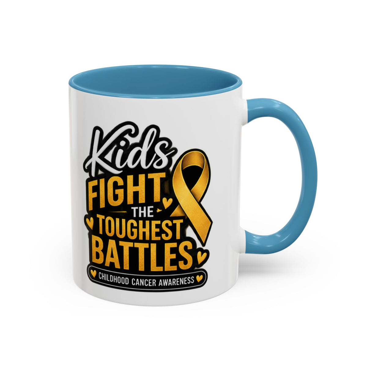 Childhood Cancer Awareness Accent Coffee Mug - "Kids Fight the Toughest Battles" (11/15oz)
