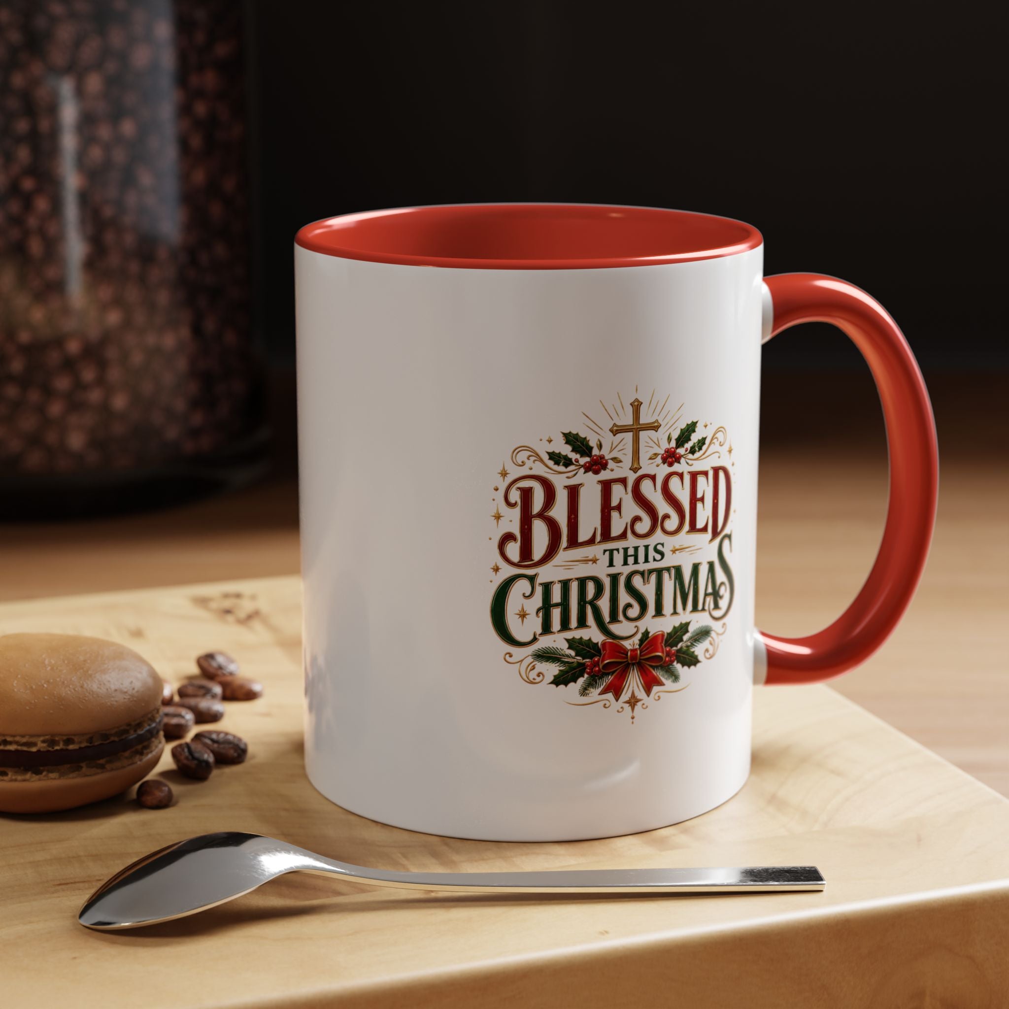 Blessed This Christmas Accent Coffee Mug – Holiday Religious Poinsettia Coffee Cup
