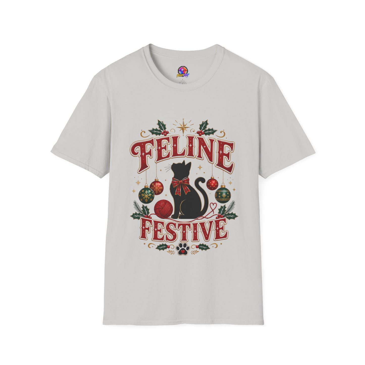 Feline Festive T-Shirt — Cute Black Cat Christmas Holiday Tee