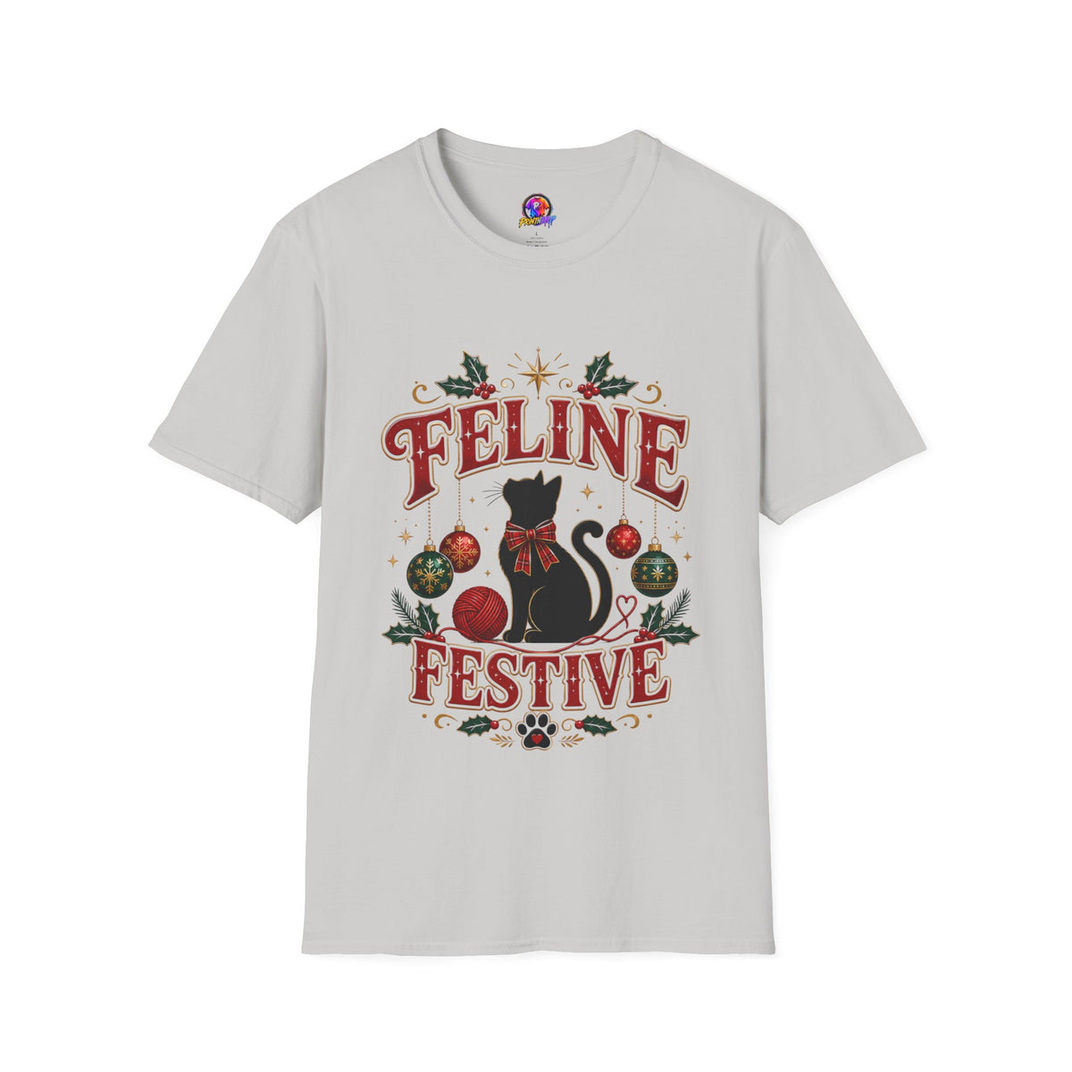 Feline Festive T-Shirt — Cute Black Cat Christmas Holiday Tee