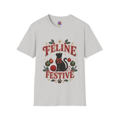 Feline Festive T-Shirt — Cute Black Cat Christmas Holiday Tee