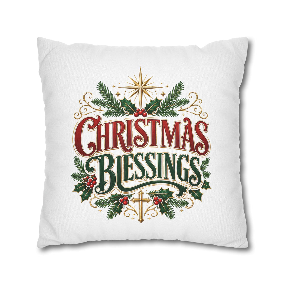 Christmas Blessings Pillowcase — Holiday Decorative Throw Pillow Cover