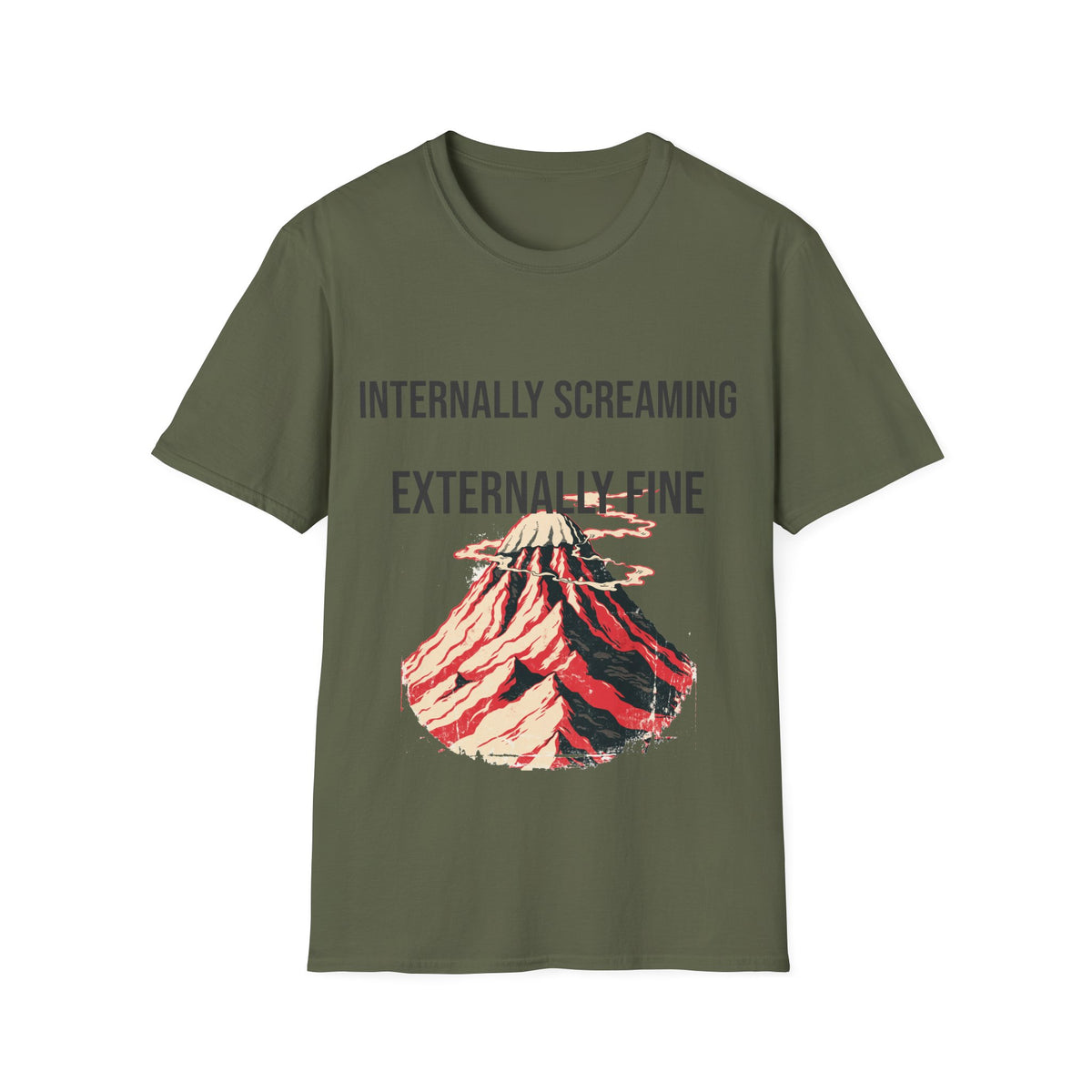 "Internally Screaming Externally Fine" Melting Volcano Tee - Funny Relatable Aesthetic White T-Shirt - Trending Now - September 2026