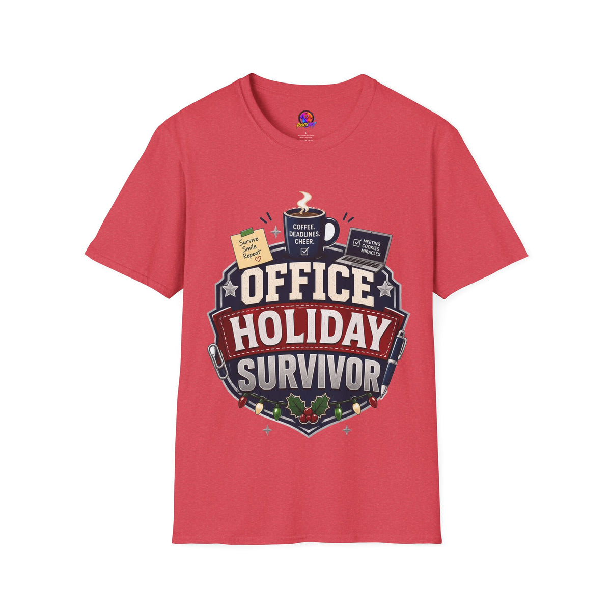 Office Holiday Survivor T-Shirt — Coffee, Deadlines & Cheer Work Shirt