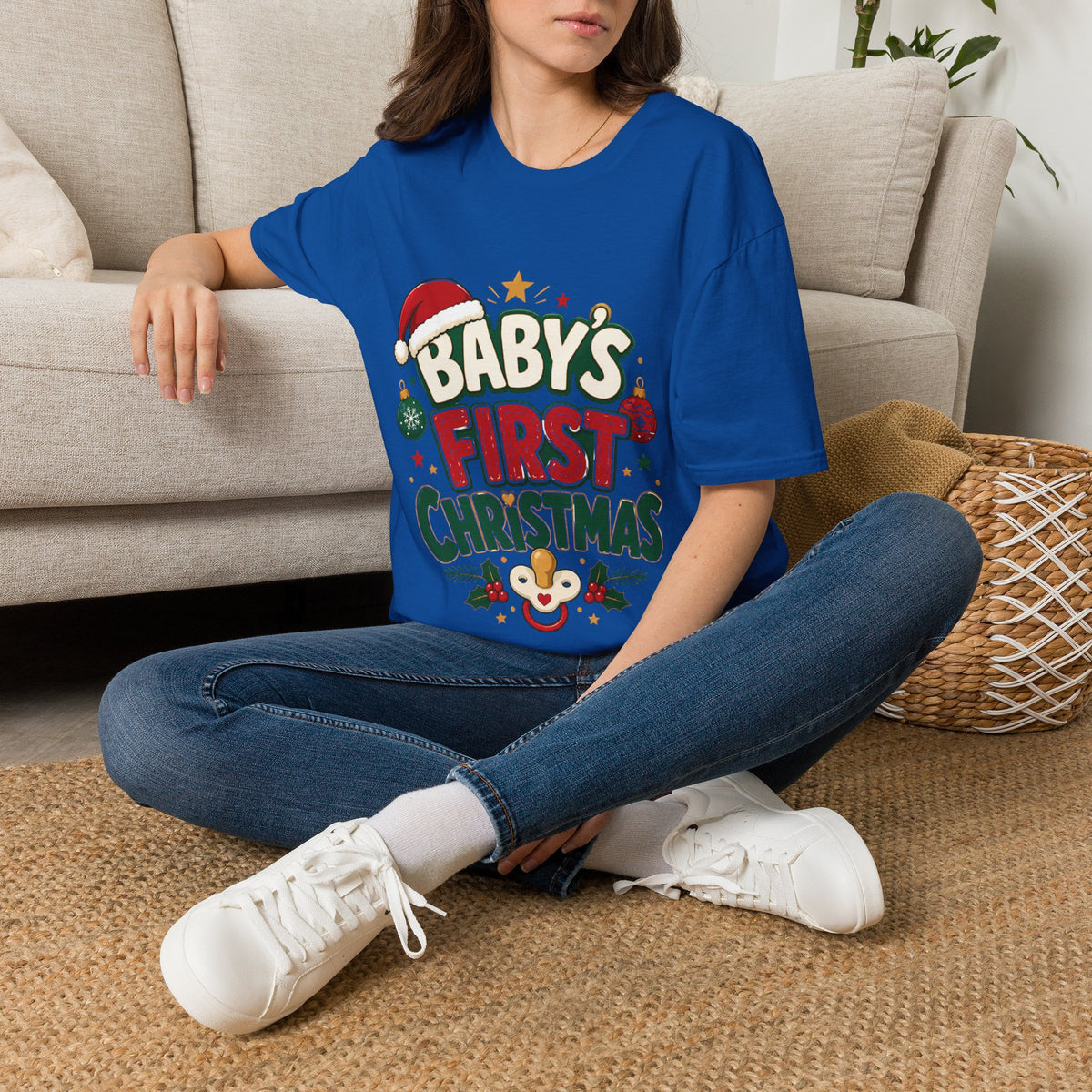 Baby's First Christmas T-Shirt — Festive Santa Hat & Ornaments Holiday Tee