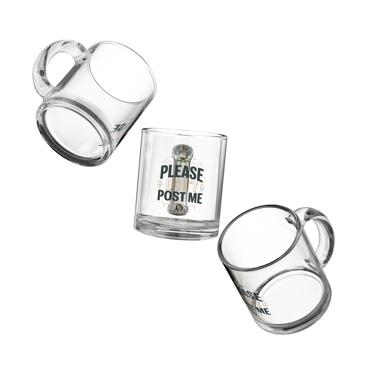 Christmas Glass Mug — "Please Don’t Post Me" Funny Privacy Coffee Cup